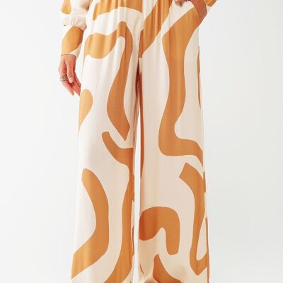 Pantalones anchos relajados en estampado abstracto beige