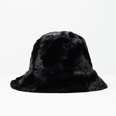 Sombrero de pescador reversible en negro con vuelta de peluche