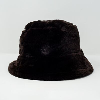 Sombrero de pescador reversible en marrón con vuelta de peluche