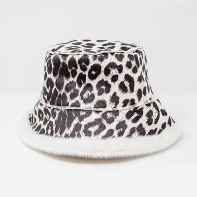 Reversible bucket hat in leopard print in ecru