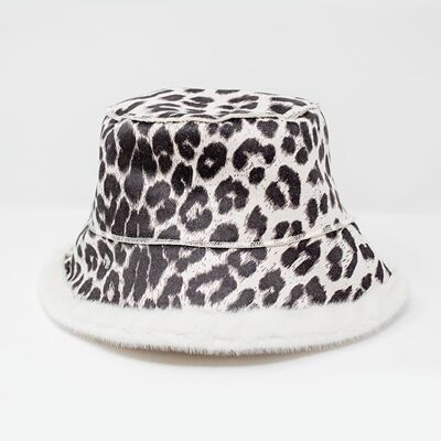 Cappello da pescatore reversibile con stampa leopardata in ecru