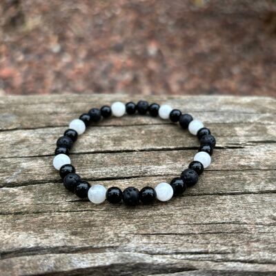 "Triple Protection" Lithotherapy Elastic Bracelet Moonstone, Lava Stone and Onyx