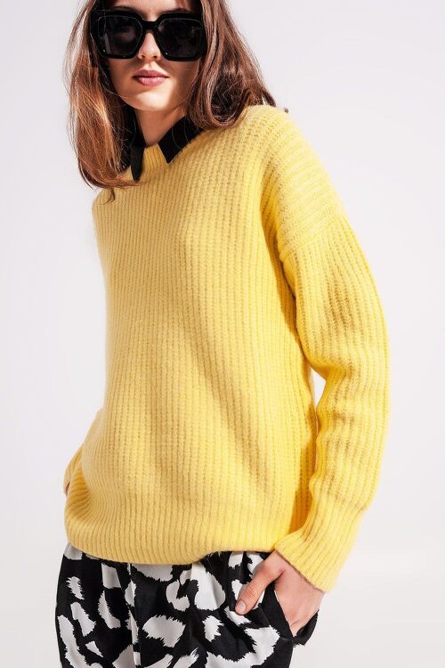 Rib knit sweater in yellow