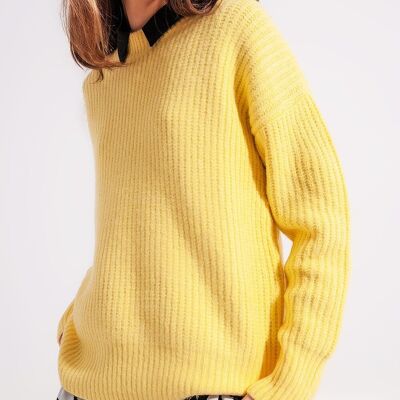 Pull en maille côtelée jaune