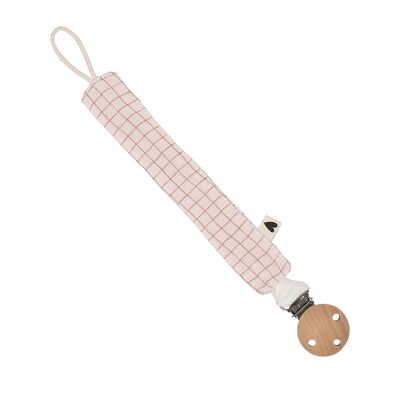 Pacifier clip in checkered cotton gauze