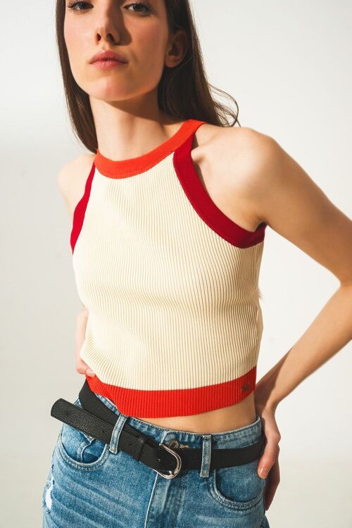 Ribbed cropped vest top in red