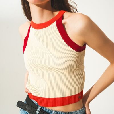 Ribbed cropped vest top in red