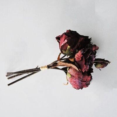 Bouquet di rose viola antiche artificiali 28 cm - Composizione floreale