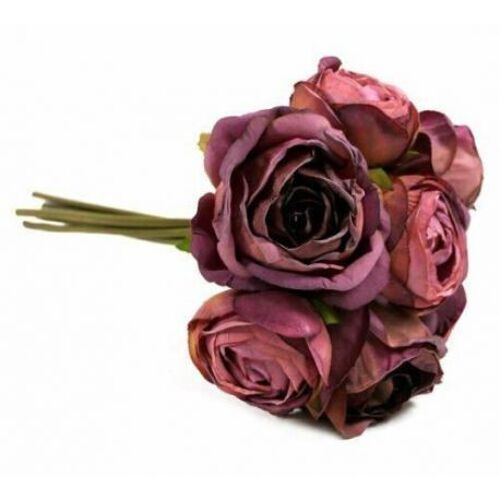 Bouquet de rose violet artificiel 28 cm  - Composition florale