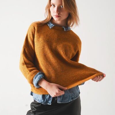 Ribbed knitted sweater in Mustard