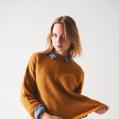 Ribbed knitted sweater in Mustard