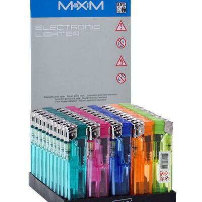 Display of 50 transparent lighters in electronic colors
