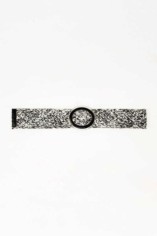 Round Buckle Braided Belt in Black and White