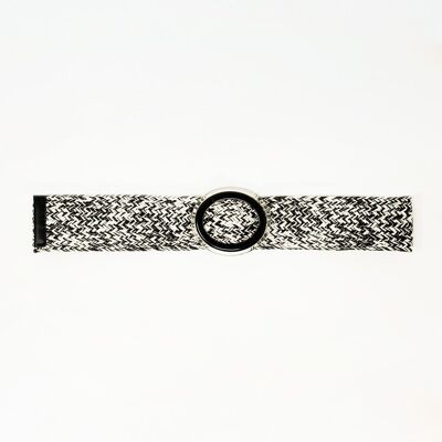 Round Buckle Braided Belt in Black and White