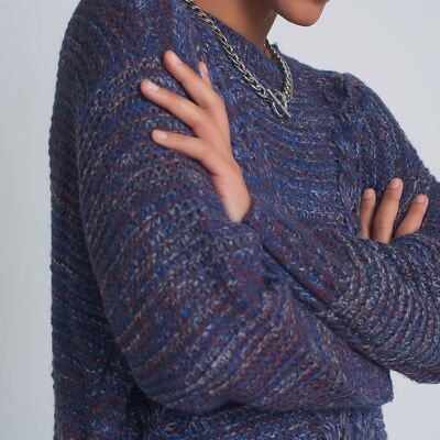 Round neck cable jumper in purple