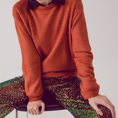 Übergroßes Pulloverkleid mit Rundhalsausschnitt in Orange