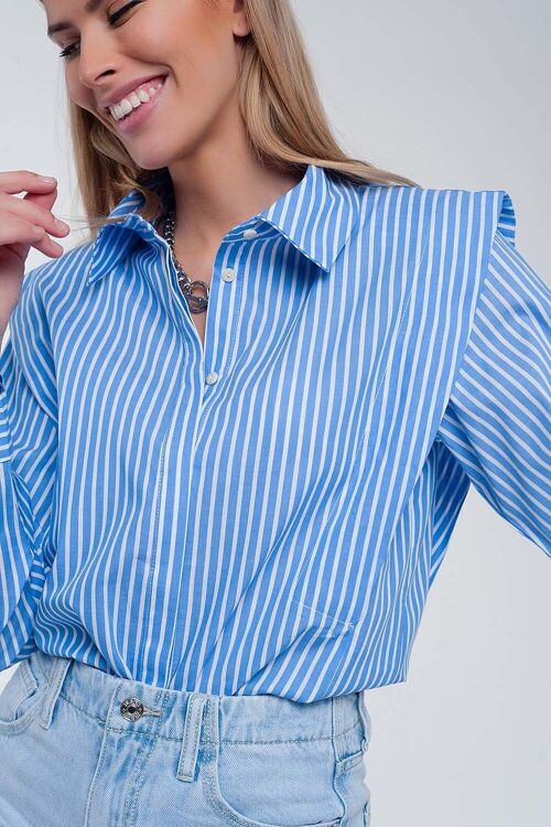 Ruffle shoulder shirt in blue