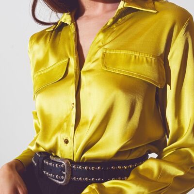 satin blouse in lime green
