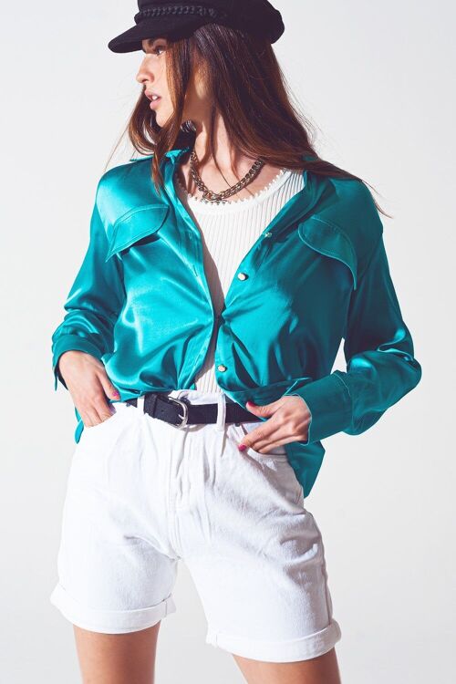 satin blouse in turquoise