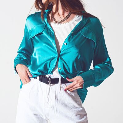 satin blouse in turquoise