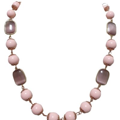 Collier de perles roses + cristaux de vin