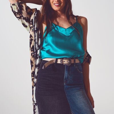 Crop top en satin turquoise