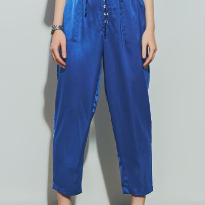 Satin Cropped Pants in Blue