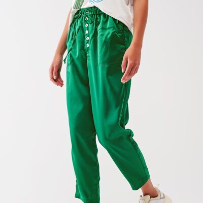 Satin Cropped Pants in Green