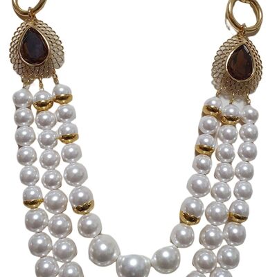 Collier chaîne de perles dorées à trois rangs
