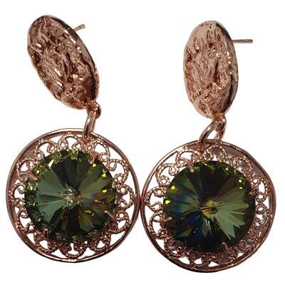 Hole earring with faceted moss green crystal