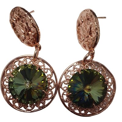 Hole earring with faceted moss green crystal