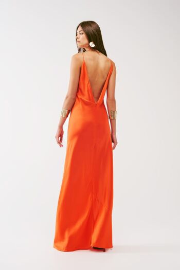 Robe Maxi en Satin à Bretelles Spaghetti en Orange 2