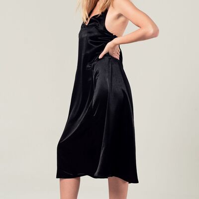 Satin midi dress with back detail in black