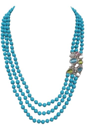 Collier trois rangs turquoise avec centre