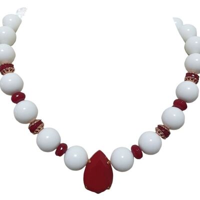 Halskette aus weißem Achat mit roter Mitte