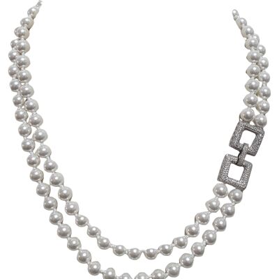 Two strand pearl necklace 8mm with square clasp