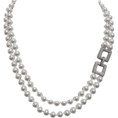 Two strand pearl necklace 8mm with square clasp