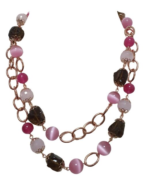 Collana rosa con agate colorate