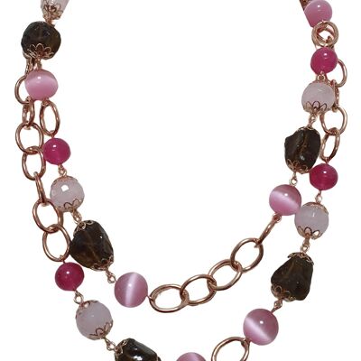 Collier rose avec agates colorées