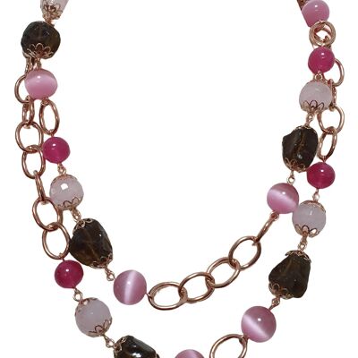 Pink necklace with colored agates