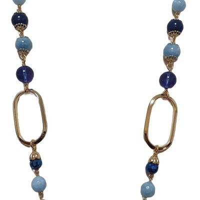 Blaue Achat-Halskette mit goldenen Ovalen