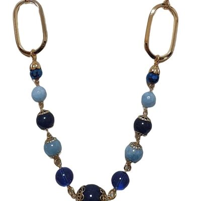 Blaue Achat-Halskette mit goldenen Ovalen