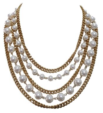 Collier en or avec cinq rangs de perles et chaîne en or