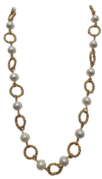 Long collier plaqué or avec perles
