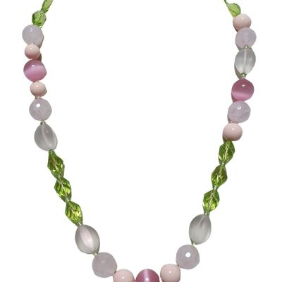 Knot necklace with pearl crystals and multicolored glass