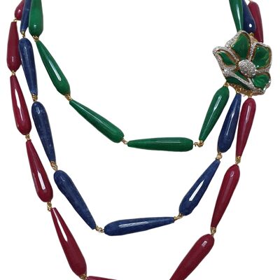 Collana tre fili incatenata multicolore con agate sfaccettate