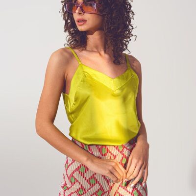 Satin Top with Straps in Lime Green