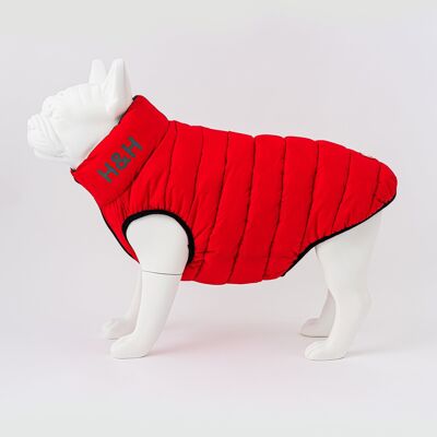 Wende-Pufferjacke für Hunde – Rot und Marineblau