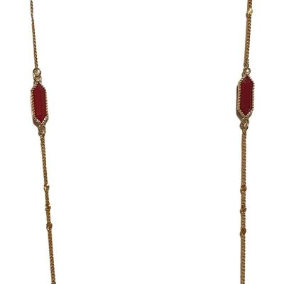 Gold chain necklace with red crystals