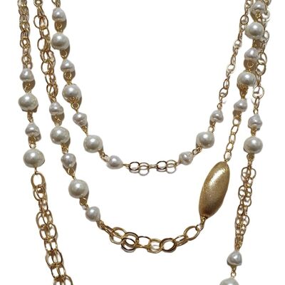 Three strand gold chain necklace with pearls